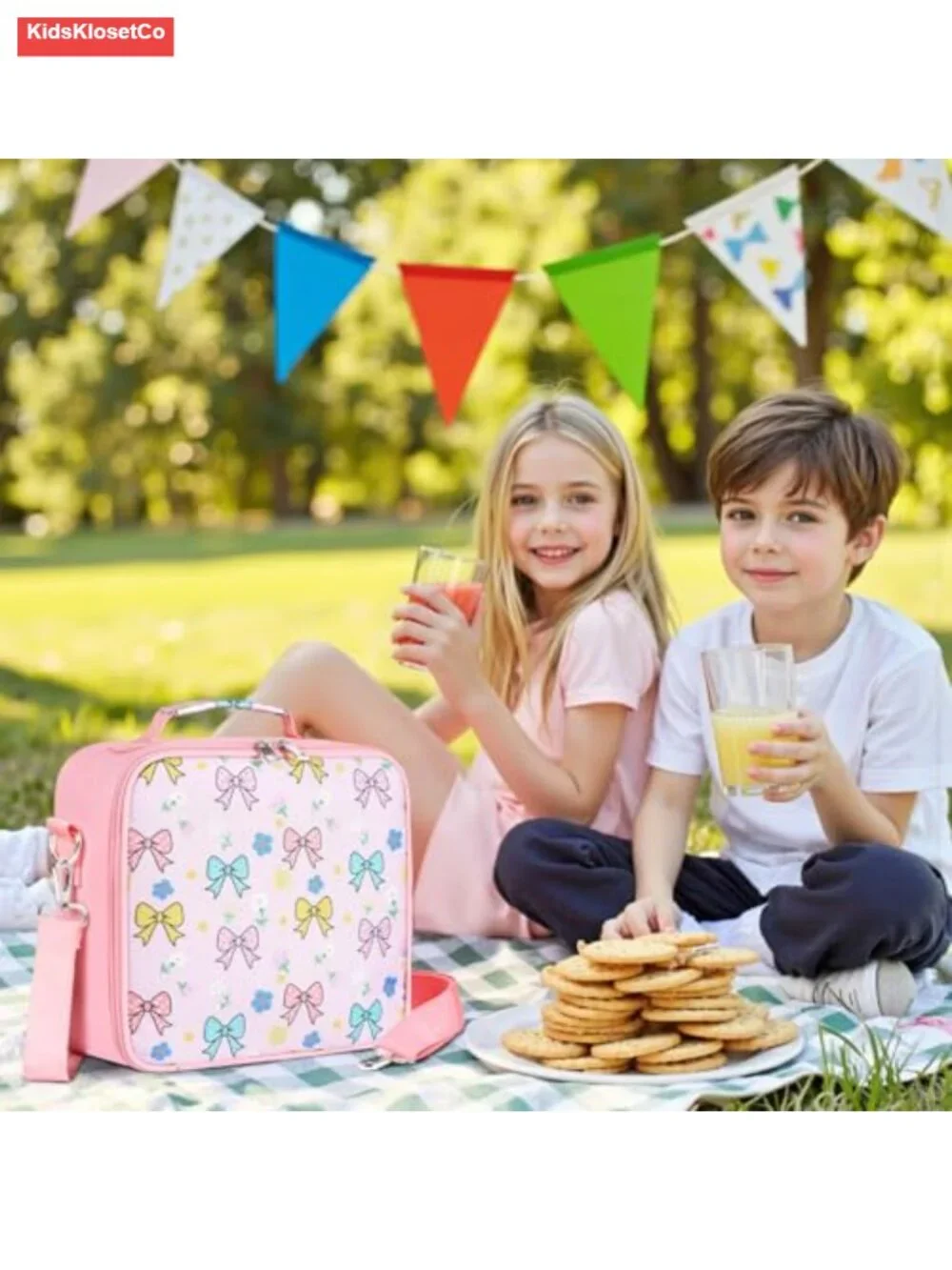 Insulated Lunch Bag for Kids, Durable Square Bento Tote with Shoulder Strap,